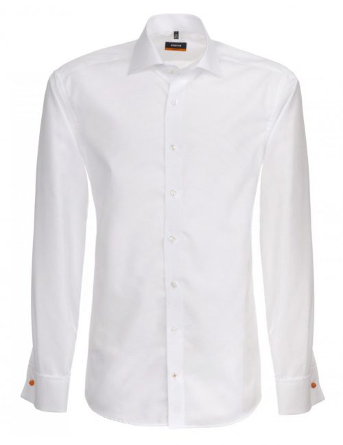 Мужская рубашка приталенная (Slim Fit) белая со стандартным рукавом