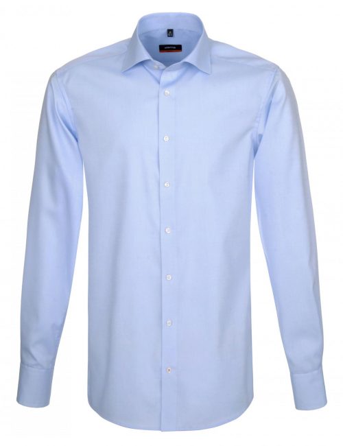 Мужская рубашка приталенная (Slim Fit) голубая со стандартным рукавом
