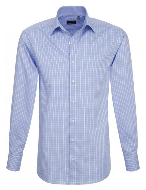 Мужская рубашка прямая (Modern Fit) голубая в клетку со стандартным рукавом