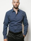02-8570-F18B-19 (1) Мужская рубашка приталенная (Slim Fit) синяя с якорями со стандартным рукавом