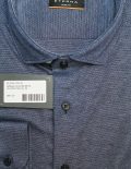Синяя приталенная мужская рубашка трикотаж 100% хлопок